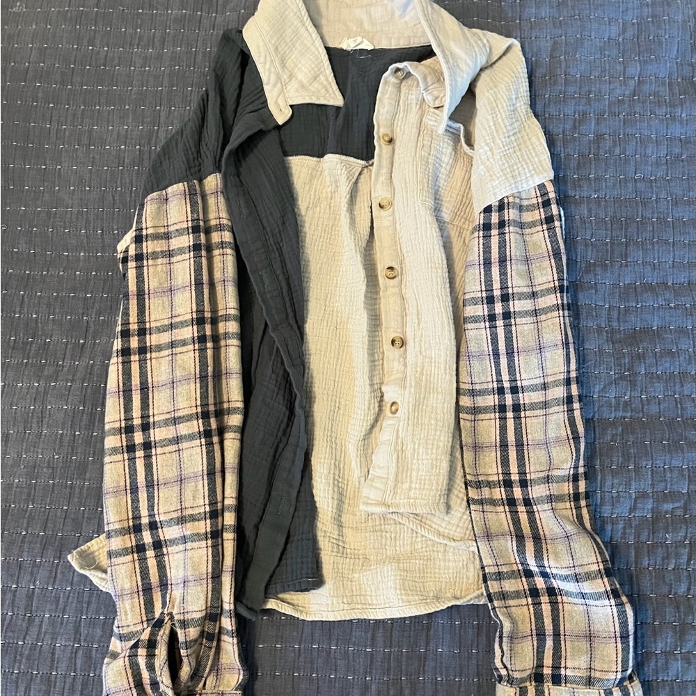 Plaid Patchwork Button-Up Shirt